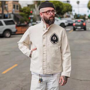 啊R Cotton Deck Jacket竖坑纹复古黑8刺绣甲板夹克外套24123101