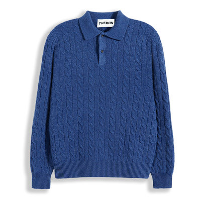 绞织纽花小刺绣翻领毛衣