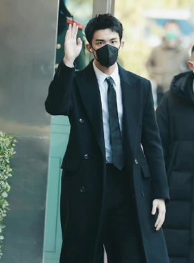 吴磊同款羊绒大衣男士中长款修身商务休闲秋冬季风衣毛呢外套过膝