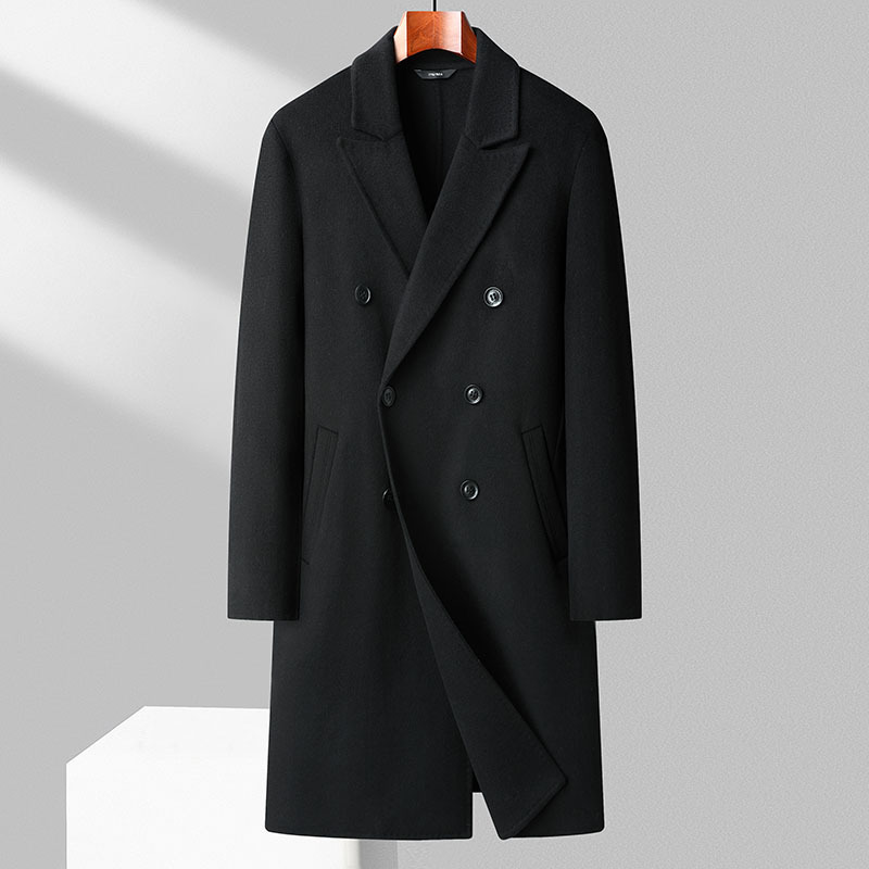 双面羊绒大衣男士中长款修身帅气潮流秋冬季羊毛呢风衣外套双排扣