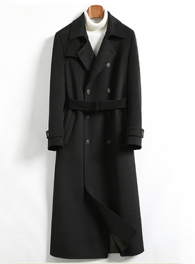 韩版毛呢大衣男中长款秋冬季双面羊绒风衣外套英伦休闲双排扣过膝