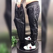 潮牌男士 防风保暖宽松休闲裤 pu皮裤 加绒加厚摩托车机车束脚小脚裤