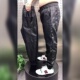 潮牌男士 防风保暖宽松休闲裤 pu皮裤 加绒加厚摩托车机车束脚小脚裤