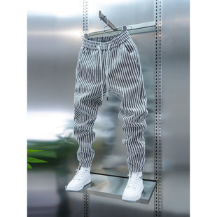 潮流小脚裤 2025秋冬男士 竖条纹束脚运动卫裤 时尚 加绒百搭休闲裤