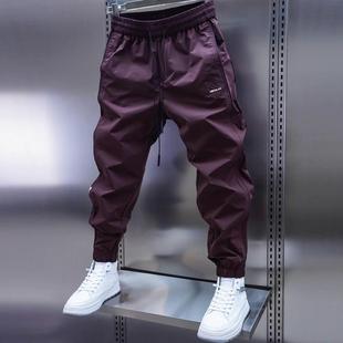 拼接弹力束脚裤 韩版 修身 痞帅秋冬季 运动裤 纯色休闲裤 加绒长裤 男士