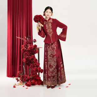 织造司[玉锦缘]新中式婚服新娘服订婚礼服敬酒服立领外套马面裙女