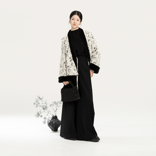 织造司[银淞]新中式双面穿交领外套上衣女仿兔毛绒面秋冬保暖棉衣