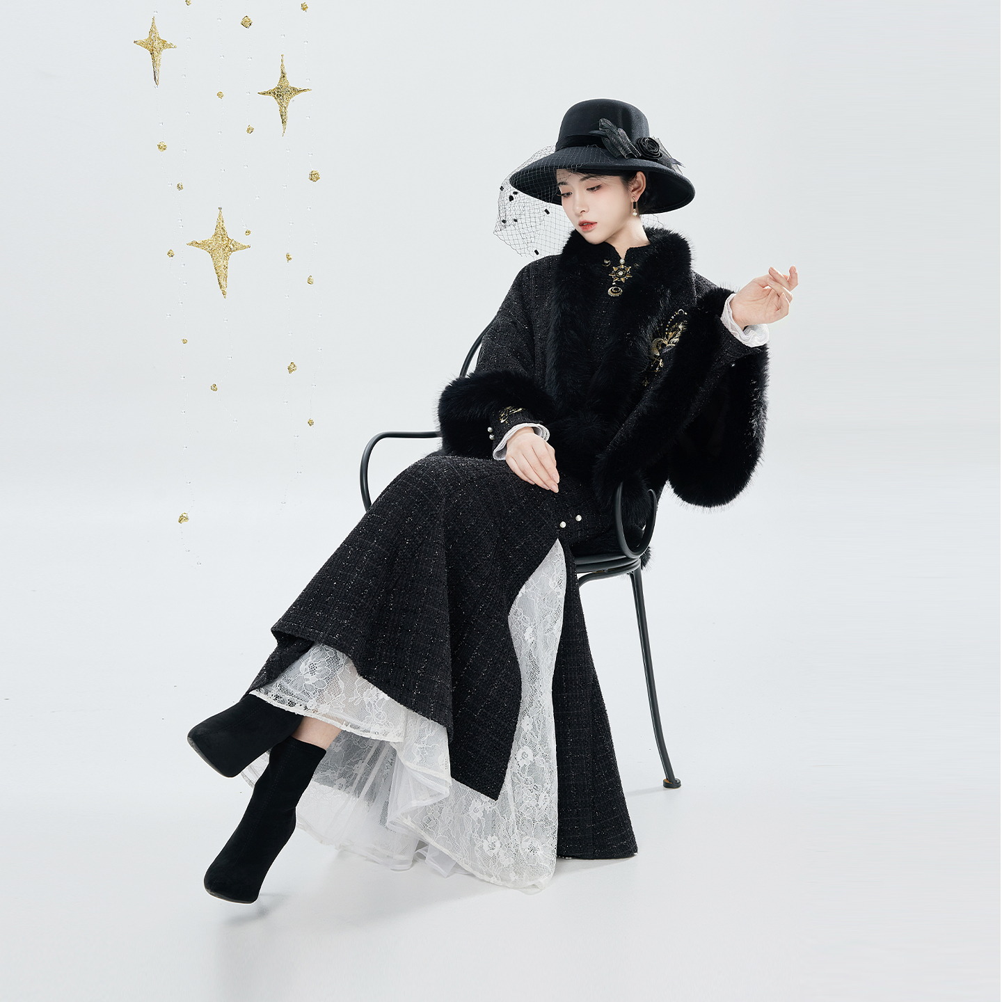 织造司[日月同姝]新中式千金小香风绣花斗篷外套旗袍连衣裙鱼尾裙