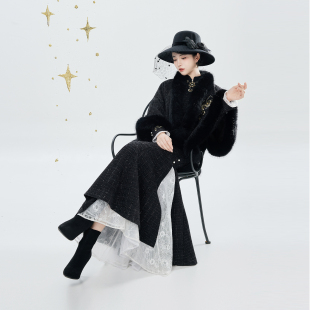 千金小香风绣花斗篷外套旗袍连衣裙鱼尾裙 新中式 织造司 日月同姝