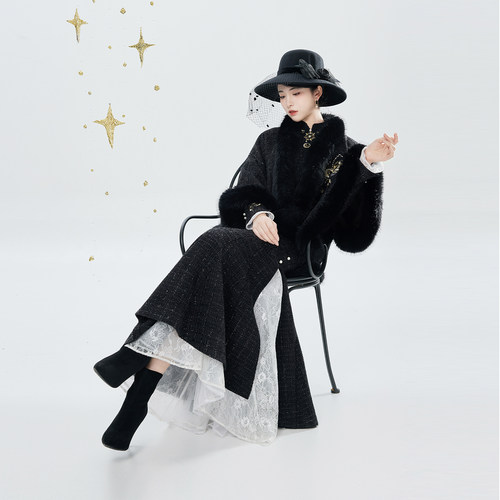 织造司[日月同姝]新中式千金小香风绣花斗篷外套旗袍连衣裙鱼尾裙