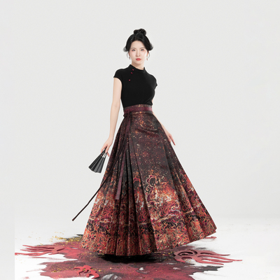 织造司×广州海事博物馆联名款[五行火]暗纹妆花织金马面裙半身裙