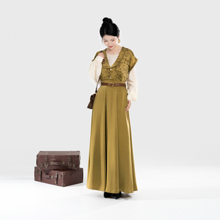 织造司[暮港]汉元素通勤轻汉服国风套装改良唐褙子圆领衫八破裙女