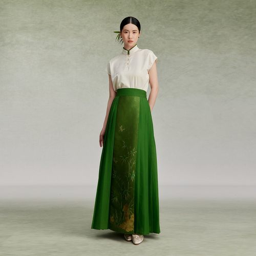 素玉织造司新中式竹叶暗纹提花飞袖衬衫上衣立领短袖t恤女夏内搭