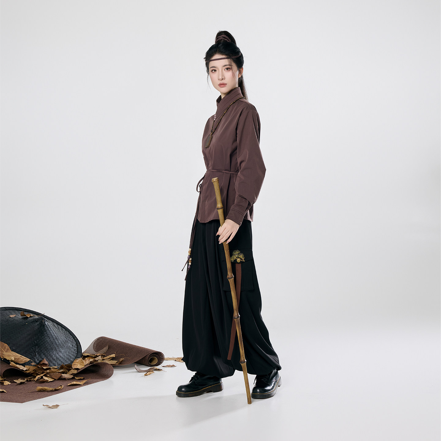 织造司[寒褐]新中式交领衬衫上衣女工装灯笼裤阔腿裤改良宋裤汉服