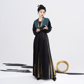 织造司原创唐制汉服鎏金仿妆花织金唐褙子改良中式 圆领衫 烫金褶裙