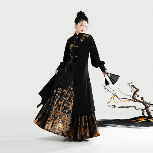 织造司[金墨竹]原创明制汉服立领对襟风衣外套妆花织金马面裙套装