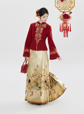 织造司[鹊跃金枝]新中式红色外套明制汉服马面裙女套装2025新款冬
