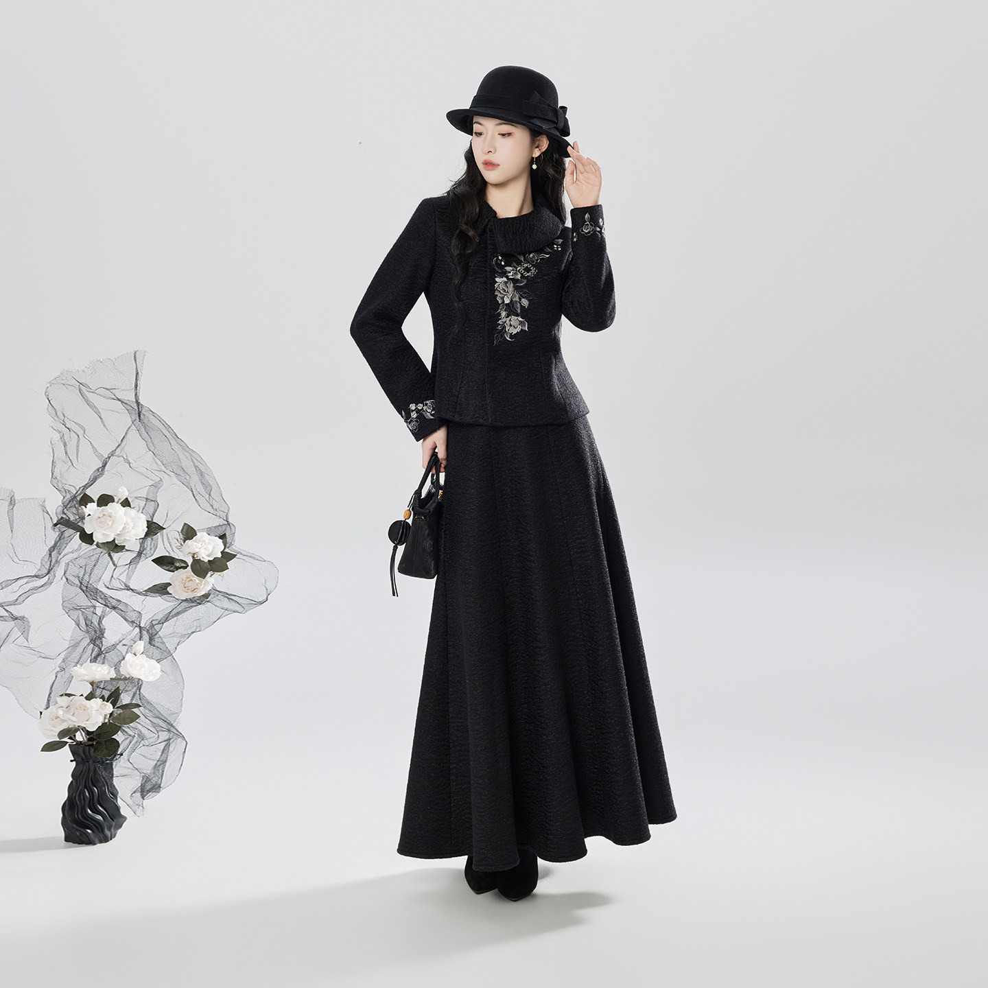 织造司[雪栀]新中式修身外套女高级感冬设计上衣A字裙半身裙套装,女装/女士精品,汉服套装,淘宝优惠券,粉丝福利购,淘宝优惠卷