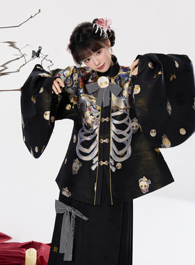 织造司[蛇骨百合]明制汉服方领半袖琵琶袖短袄马面裙套装2026新款