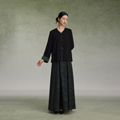 冬眠织造司新中式 轻国风复古拼色提花外套V领盘扣洋气高级感上衣