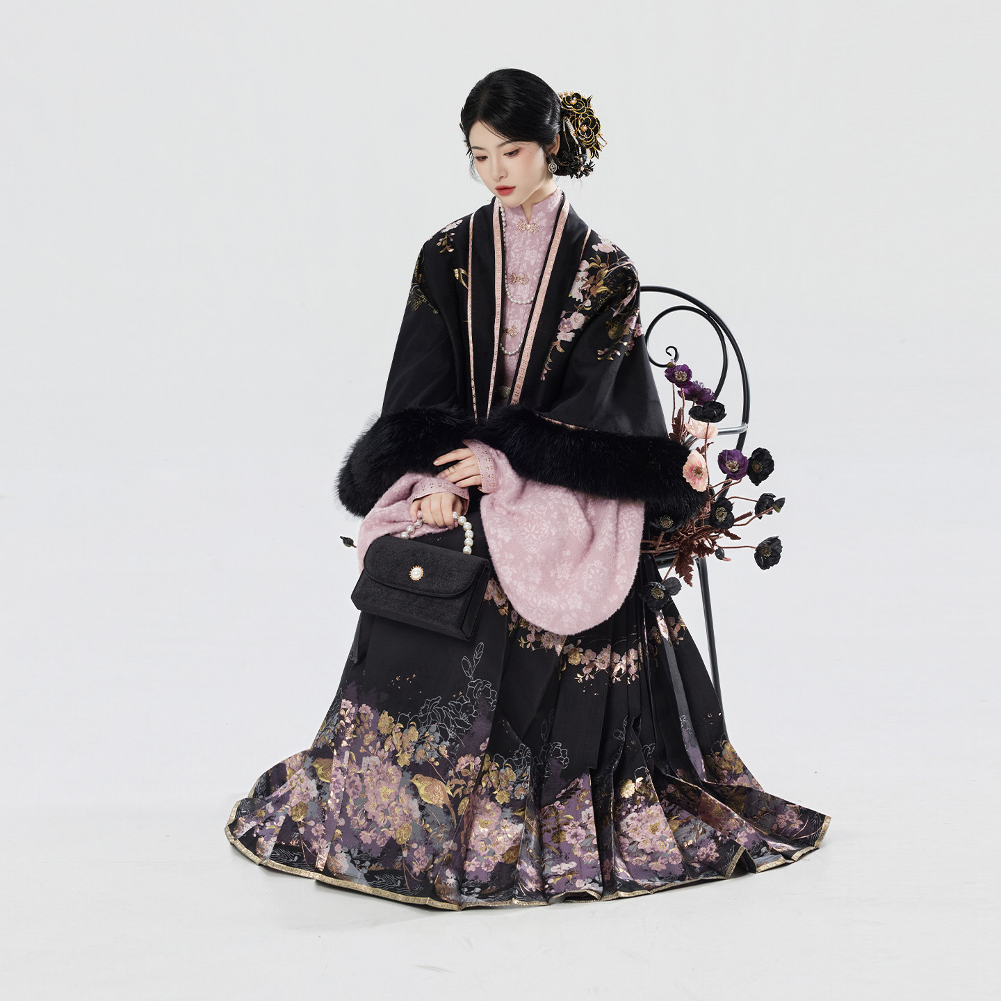 织造司[夜莺海棠]原创明制汉服对襟披袄立领琵琶袖马面裙冬季套装,女装/女士精品,汉服套装,淘宝优惠券,粉丝福利购,淘宝优惠卷