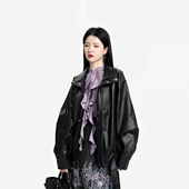 极夜流光 中式 朋克风短款 织造司 翻领皮衣外套女立领衬衫 短马面裙