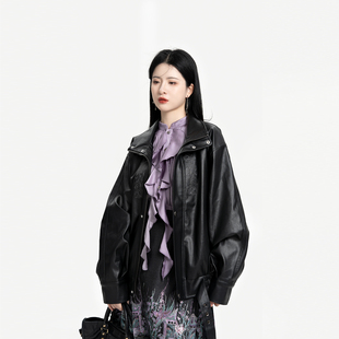 翻领皮衣外套女立领衬衫 织造司 朋克风短款 中式 短马面裙 极夜流光