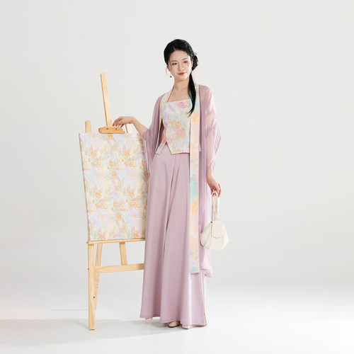 织造司[夏日油画]宋制汉服长干寺吊带宋抹侧褶松紧腰改良宋裤日常