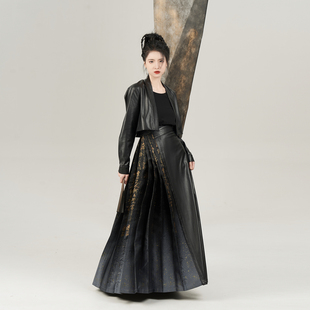 皮衣外套抹胸马面半身皮裙 现货浮墨织造司原创明制汉服改良飞机袖