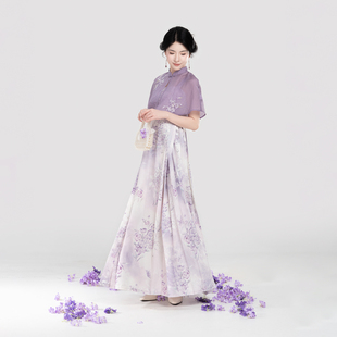 织造司[薰紫烟]新中式立领短披肩莱赛尔刺绣开衫吊带连衣马面裙女