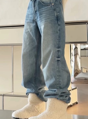 秒发 诗歌兰2025冬款15299美式个性复古气质靴裤小直筒薄绒牛仔裤