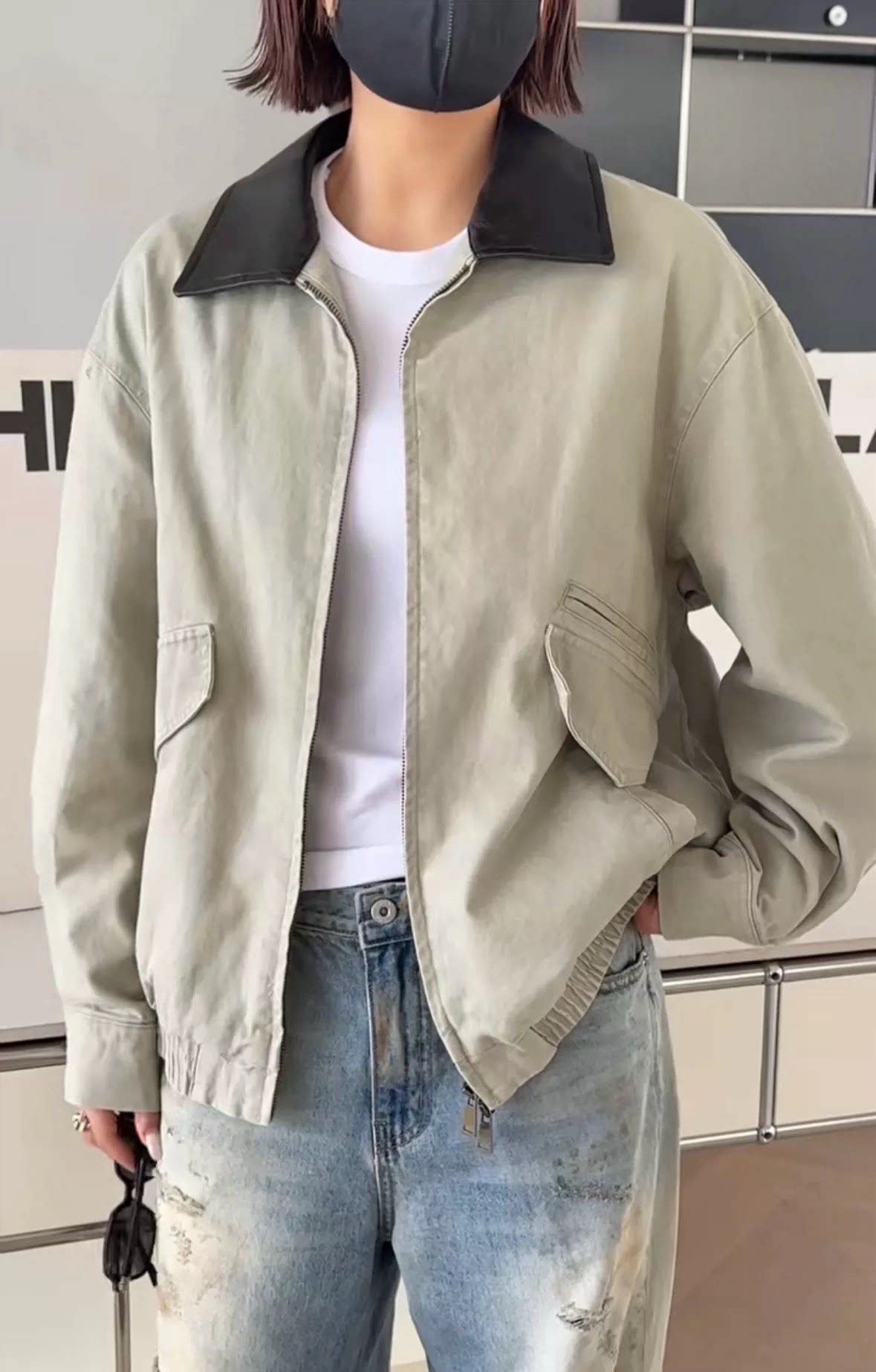 诗歌兰女装2026春款 244171设计感简约时髦小众夹克拼皮翻领外套