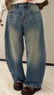 薄绒牛仔裤 诗歌兰女装 街头复古休闲弯刀裤 C18171美式 2025新冬款