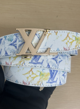 新款潮流男士皮带真皮百搭字母涂鸦自动扣学生腰带牛仔裤潮流网红