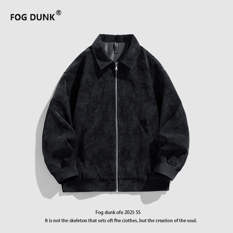 FOG DUNK2025春季美式免洗做旧皮衣外套翻领情侣款解构复古夹克