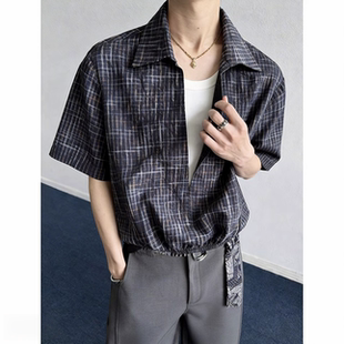 FOG DUNK假两件衬衫V领竖条纹男女休闲夏季百搭透气防晒衬衣
