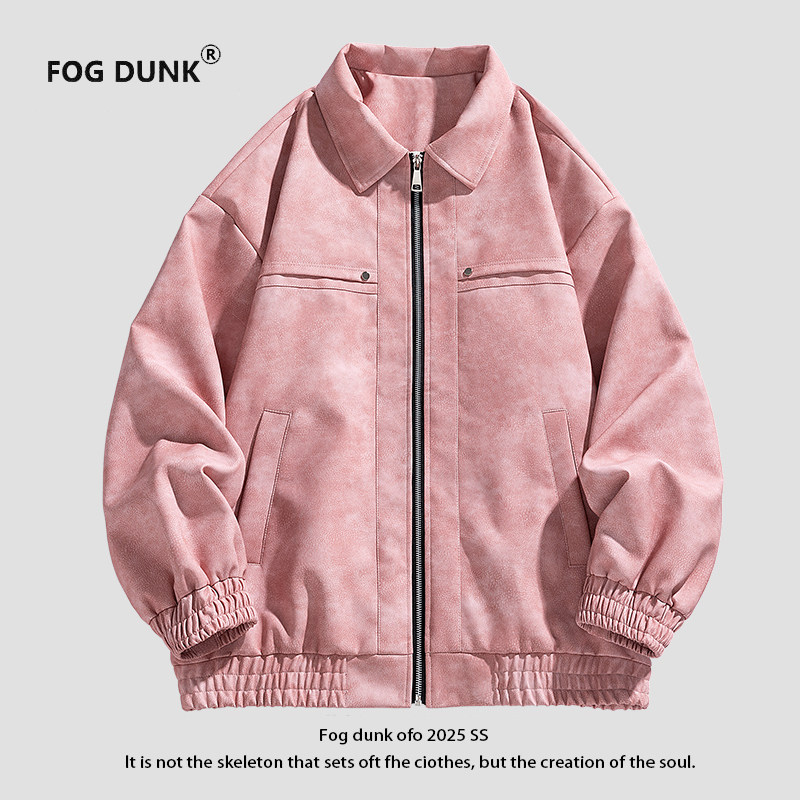 FOG DUNK美式复古街头百搭机车皮衣男士春秋季防风短款廓形外套潮