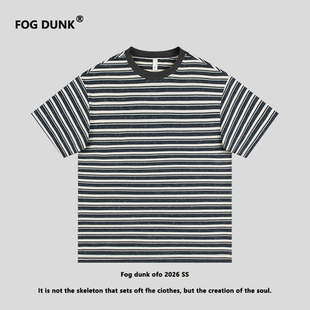FOG DUNK潮牌黑白条纹圆领短袖T恤男女宽松百搭上衣