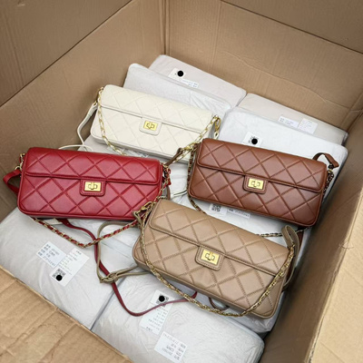 大厂代工！！正价800+！全部对纹！经典菱格真皮链条包牛皮斜挎包