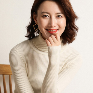 高领毛衣女秋冬套头内搭短款修身百搭上衣针织衫黑白色打底衫加厚