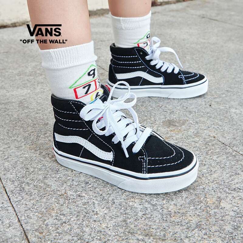 Vans范斯童鞋官方 SK8-Hi黑色亲子款中大童板鞋运动鞋