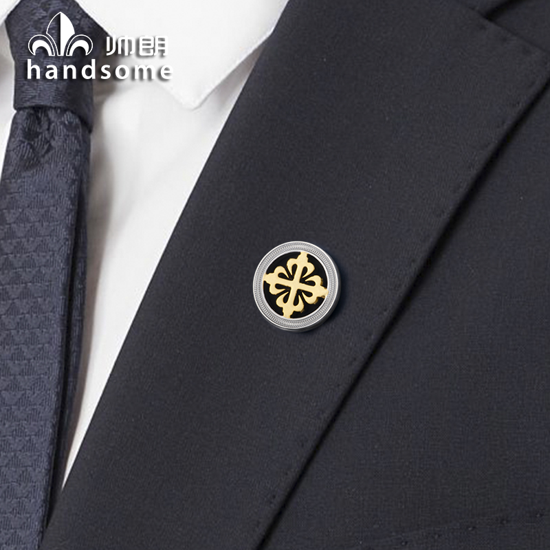 胸针袖扣套件纯金属镂空金银双色