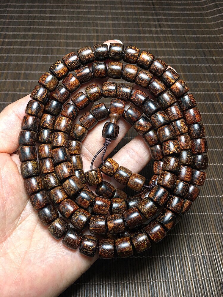 巴布亚贡木沉香印尼贡木老料玉化黑油满龙鳞黄油108念珠纹玩收藏