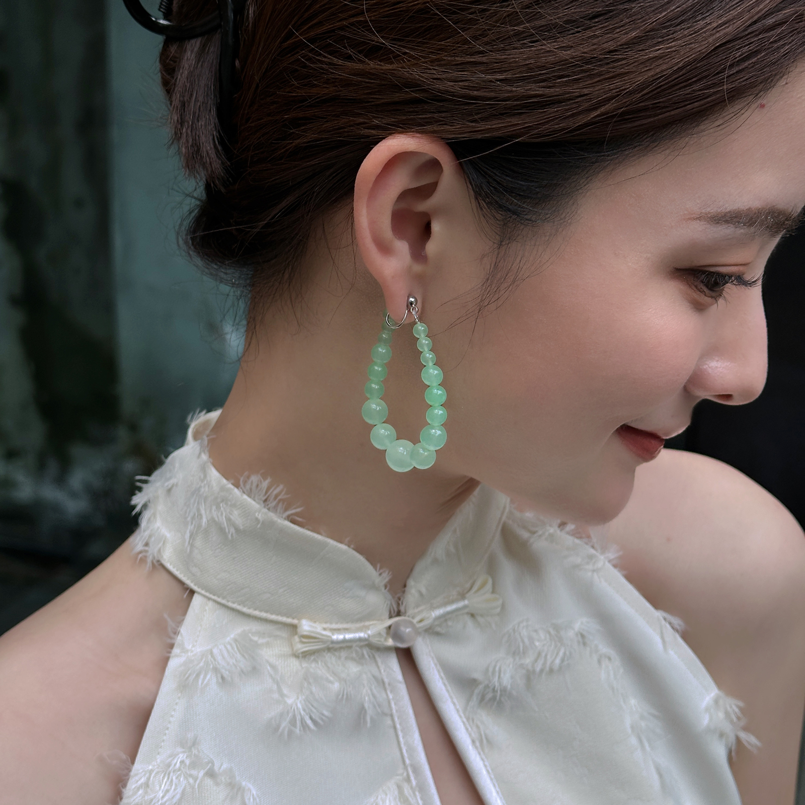 薄荷曼波渐变大耳环气质新中式