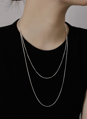 90cm120cm超长款银项链设计感通体S925蛇骨链轻奢闪亮通勤盒子链