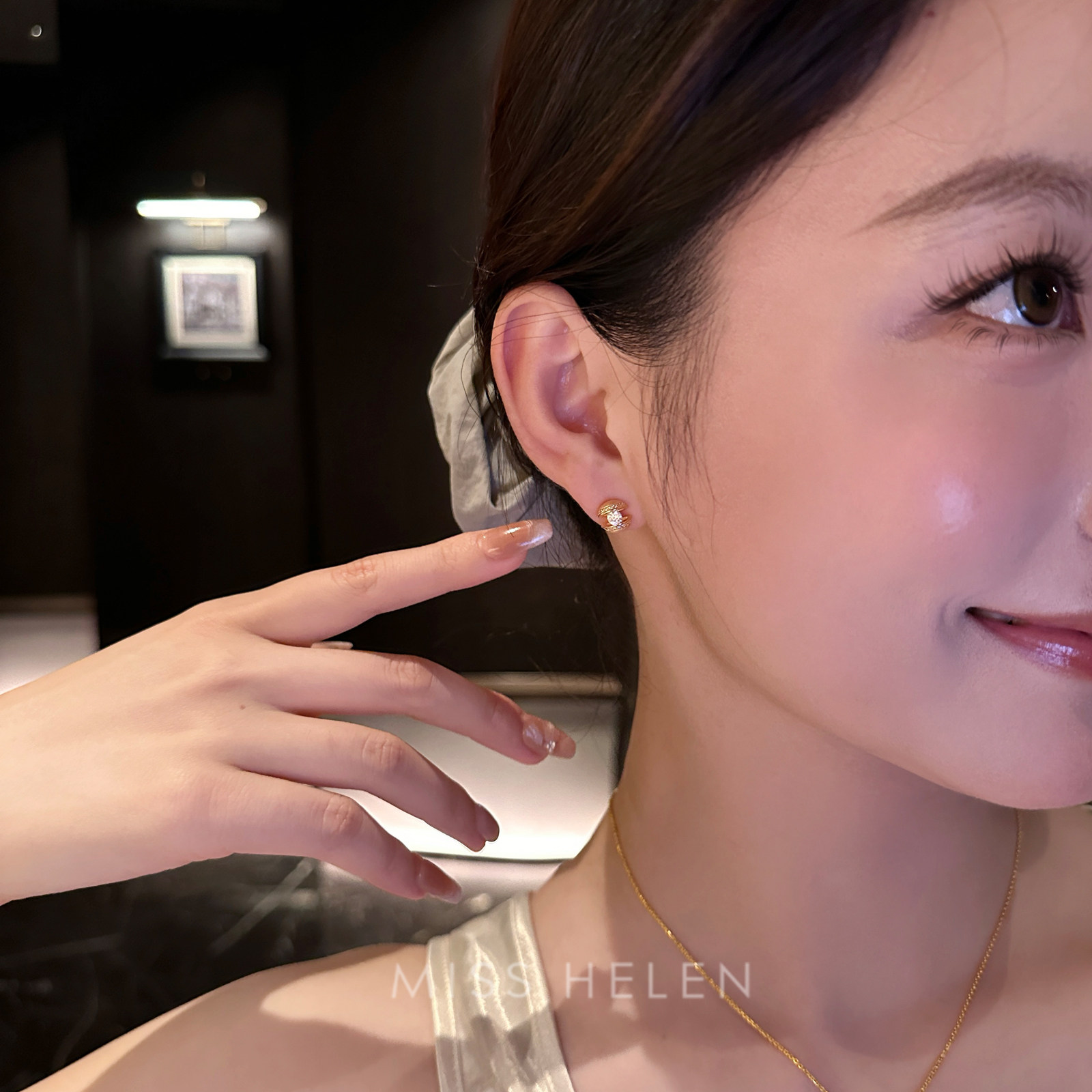 MISS HELEN 马蹄莲银针耳钉无耳洞耳夹珠宝设计通勤小众气质百搭