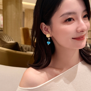 MISS HELEN暴力蓝屁桃银针耳钉女蚊香盘耳夹高保色耳饰珍珠耳环女