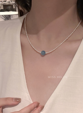 Miss Helen「海蓝宝珍珠」S925银项链女天然珍珠手串送闺蜜礼物夏