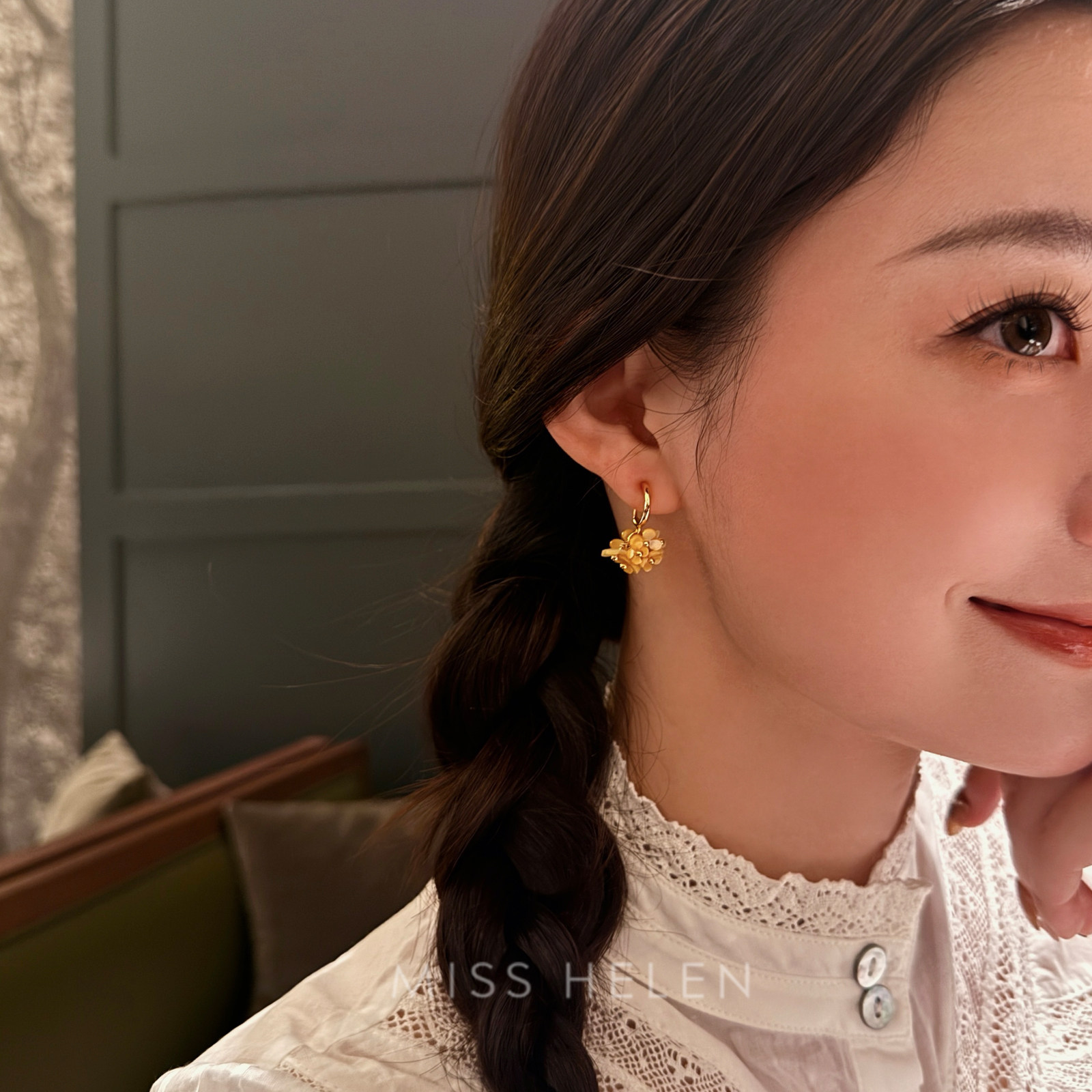 MISS HELEN 金桂耳钉无耳洞耳夹金色耳环耳饰女款高级感生日礼物