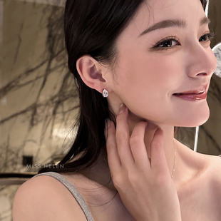 MISS HELEN缪斯水滴合成锆石耳钉耳夹女无耳洞简约气质通勤耳饰冬
